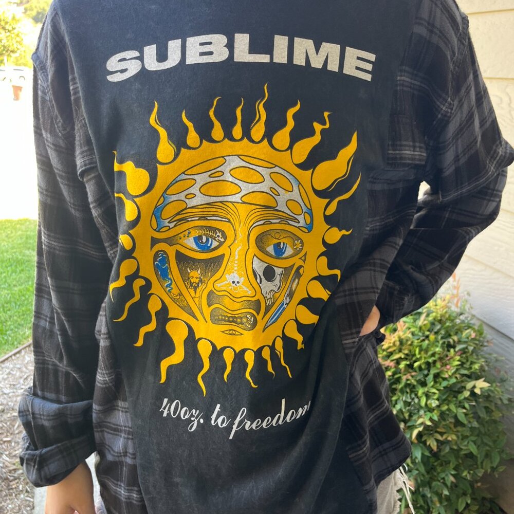 Sublime Flannel Shirt / Sweatshirt upcycled one of a kind unisex one size